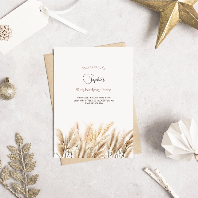 Boho Pampas Gras Erwachsene Einladung zum Geburtst (Von Creator hochgeladen)