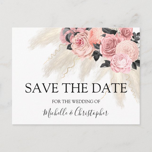  Boho Pampas Gras Floral Save the Date Postkarte (Vorderseite)