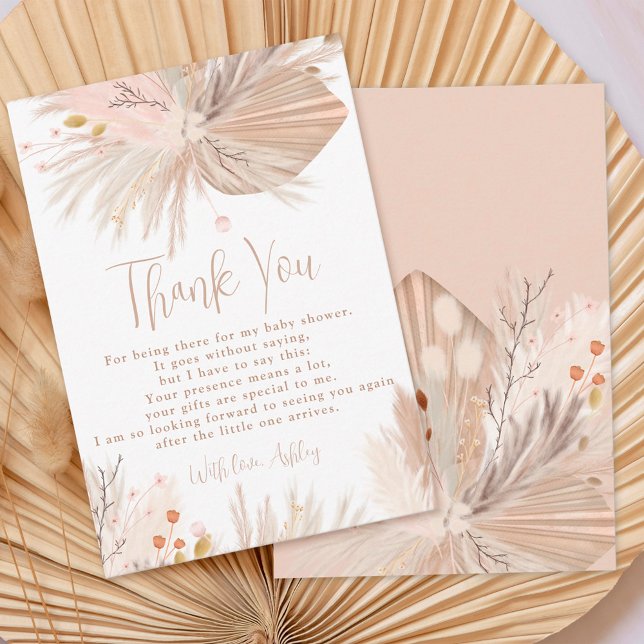 Boho pampas Gras Gender-neutrale Babydusche Dankeskarte (Von Creator hochgeladen)