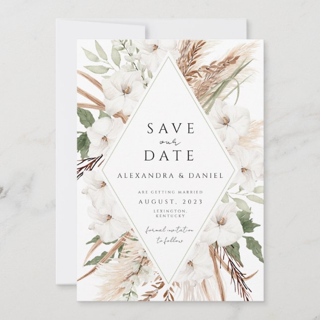 Boho Pampas Gras Save the Date minimalistisch Einladung (Vorderseite)
