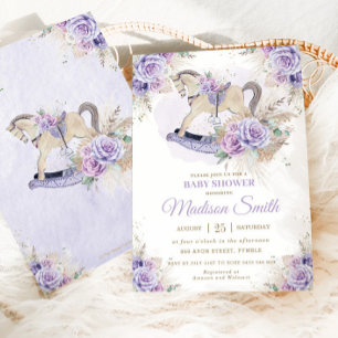 Boho Pampas Gras violettes Blumen Schaukelpferd Ba Einladung