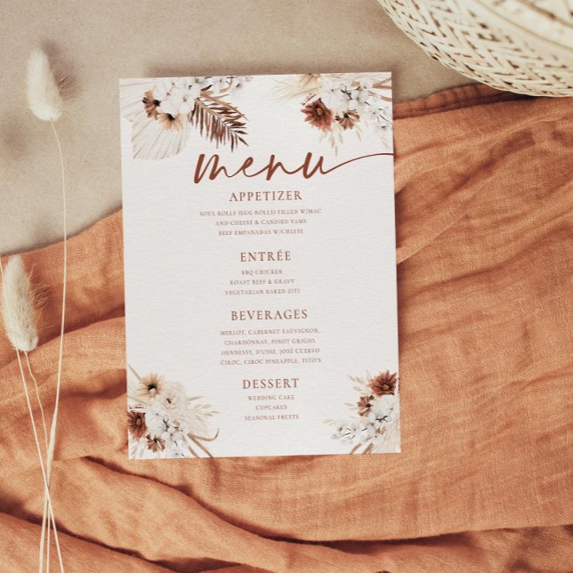 Boho Pampas Gras Wedding Flat Menu (Von Creator hochgeladen)
