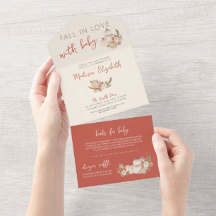 Boho Pampas Graskürbis fallen in Liebe mit Baby All In One Einladung