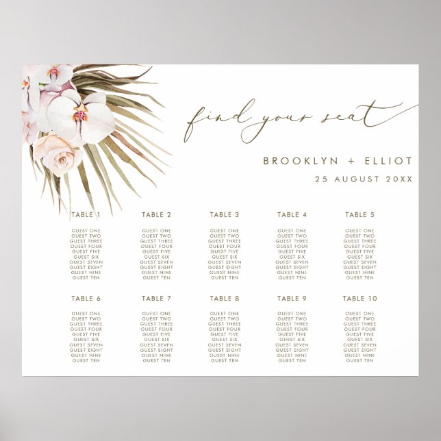 Boho Pampas Grass 10 Tische Hochzeitsplan Poster (Vorne)