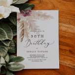 Boho Pampas Grass 30. Geburtstag Einladung<br><div class="desc">Diese boho Pampas Gras 30. Geburtstagseinladung ist perfekt für eine Sommergeburtstagsfeier. Das Blumenmuster in Aquarellfarben ist mit böhmischen bordeauxroten und rot-rosa Blume mit Spitzen aus neutralem Pampasgras und goldgetrockneten Palmen-Blätter gestaltet.</div>