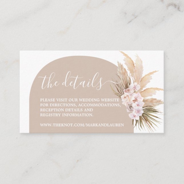 Boho Pampas Grass Arch Website Info Enclosure Card Begleitkarte (Vorderseite)