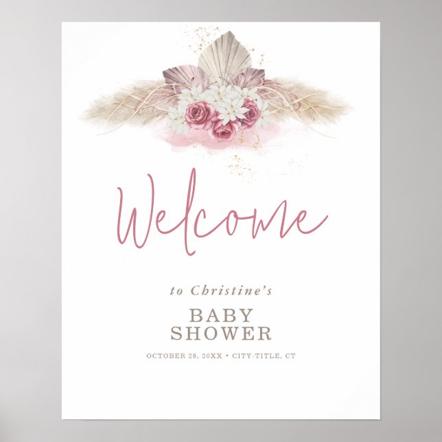 Boho Pampas Grass Baby Dusche Begrüßungszeichen Poster (Vorne)