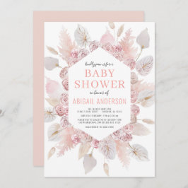 Boho Pampas Grass Baby Dusche Elegantes Rosa Rosa Einladung
