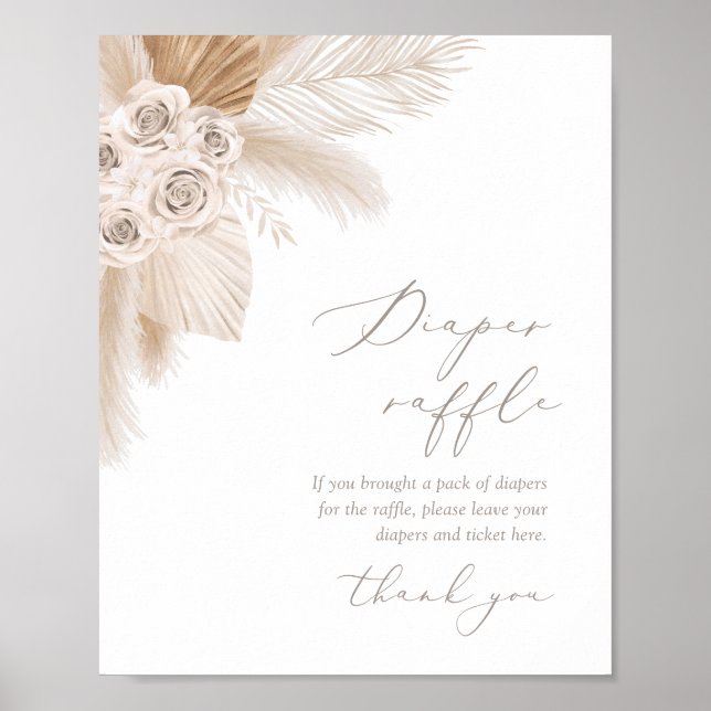 Boho Pampas Grass Baby Dusche Windel Raffel Poster (Vorne)