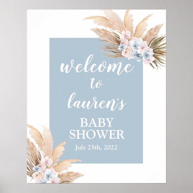 Boho Pampas Grass Baby Shower Boy Begrüßungszeiche Poster (Vorne)