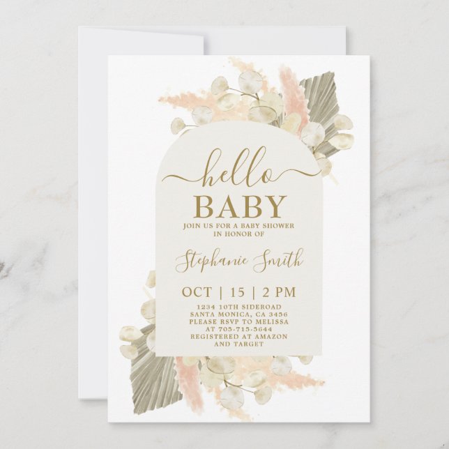 Boho Pampas Grass Baby Shower Girl Einladung (Vorderseite)