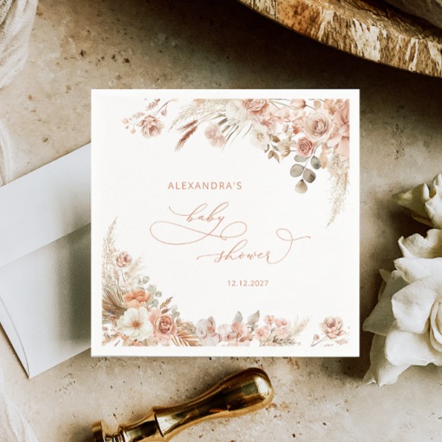 Boho Pampas Grass Baby Shower Serviette (Von Creator hochgeladen)