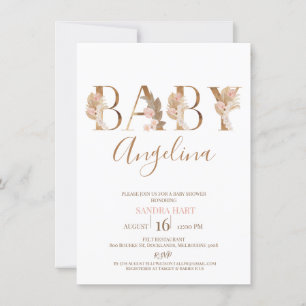 Boho Pampas Grass Baby's Name Baby Shower Einladung