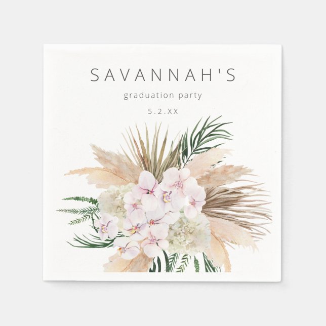 Boho Pampas Grass Beach Floral Name oder Monogramm Serviette (Vorderseite)