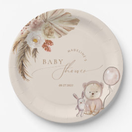 Boho Pampas Grass Bear Balloon Babydusche Pappteller