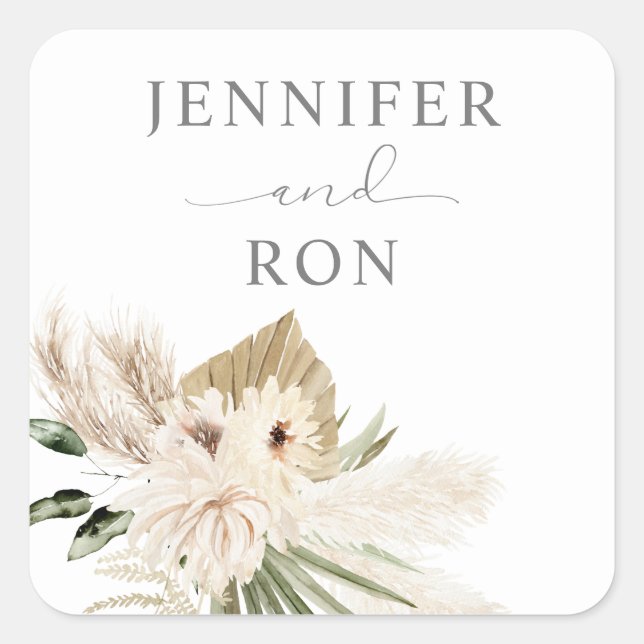 Boho Pampas Grass & Beige Floral Square Sticker 1 (Vorderseite)