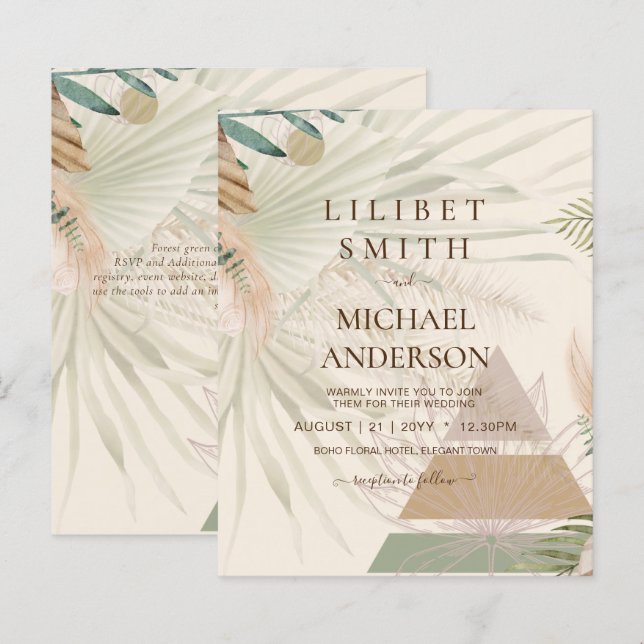 BOHO Pampas Grass Beige Grüne Terracotta Hochzeit (Vorne/Hinten)