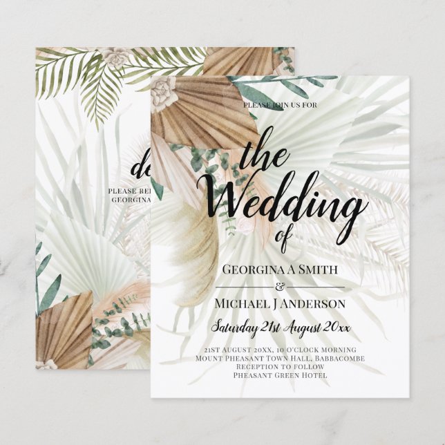 BOHO Pampas Grass Beige Grüne Terracotta Hochzeit (Vorne/Hinten)