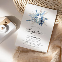 boho pampas grass blue floral cross baptism