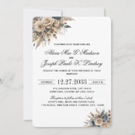 Boho Pampas Grass Blue Florals Elegant Einladung