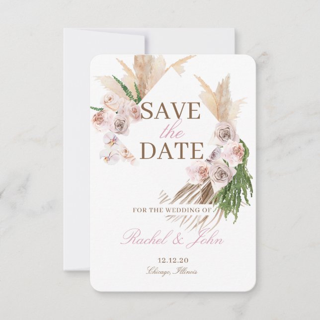 Boho Pampas Grass Blush Floral Save the Date (Vorderseite)