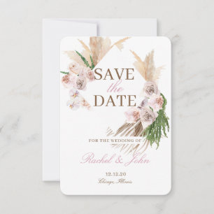 Boho Pampas Grass Blush Floral Save the Date