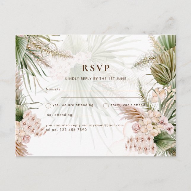 BOHO Pampas Grass Blush Hochzeit Postkarte (Vorderseite)