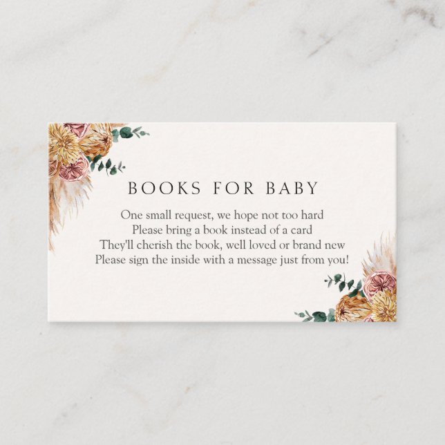 Boho Pampas Grass Books for Baby Insert Card (Vorderseite)