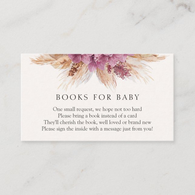 Boho Pampas Grass Books for Baby Insert Card (Vorderseite)