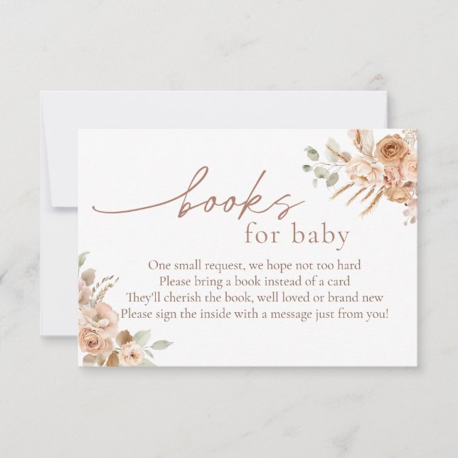 Boho Pampas Grass Books for Baby Insert Card Einladung (Vorderseite)