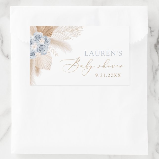 Boho Pampas Grass Boy Baby Shower Rechteckiger Aufkleber (Tasche)