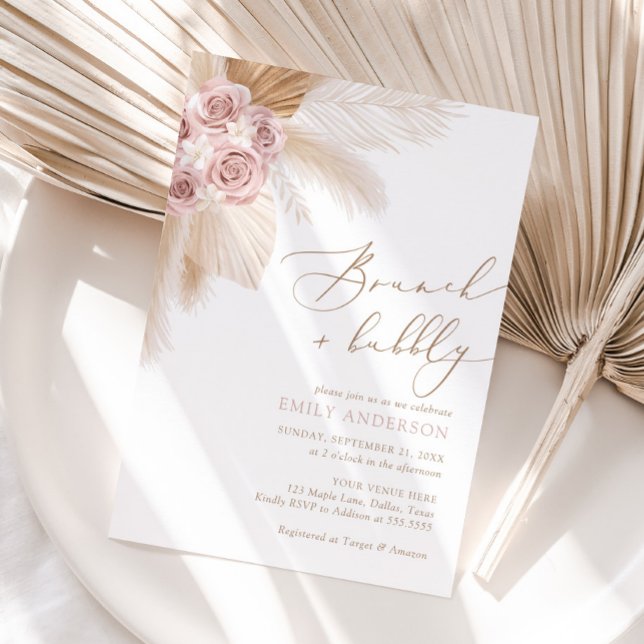 Boho Pampas Grass Brunch und Bubbly Brautparty Einladung (Von Creator hochgeladen)