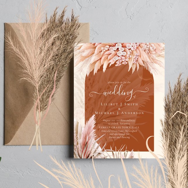 BOHO Pampas Grass Budget Einladung zur Hochzeit Flyer (Von Creator hochgeladen)