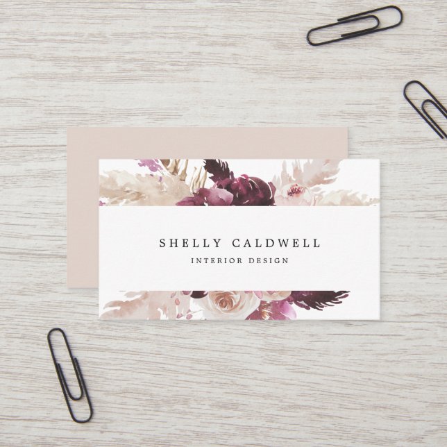 Boho Pampas Grass Business Card Visitenkarte (Vorderseite/Rückseite Beispiel)
