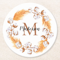 Boho Pampas Grass | Cotton Wreath Monogram
