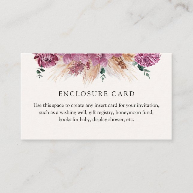 Boho Pampas Grass Custom Enclosure Card Begleitkarte (Vorderseite)