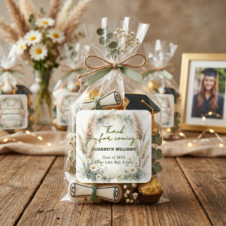 Boho Pampas Grass Daisy Graduation Thank You Favor Quadratischer Aufkleber