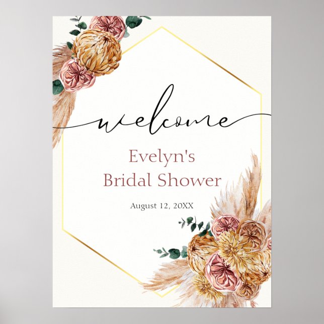Boho Pampas Grass Dried Bouquet Willkommen Poster (Vorne)