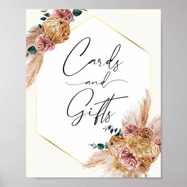 Boho Pampas Grass Driving Bouquet Cards and Gifts  Poster (Vorne)