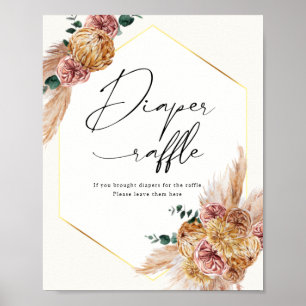 Boho Pampas Grass Driving Bouquet Diaper Raffle Po Poster