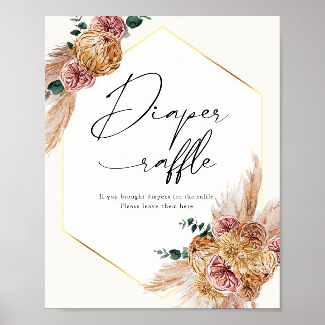Boho Pampas Grass Driving Bouquet Diaper Raffle Po Poster (Vorne)