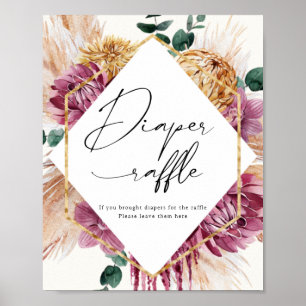 Boho Pampas Grass Driving Bouquet Diaper Raffle Poster