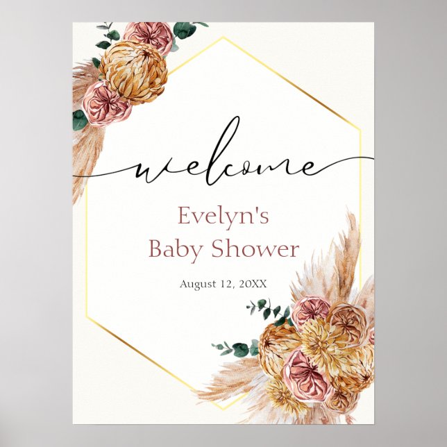 Boho Pampas Grass Driving Bouquet Dusche Willkomme Poster (Vorne)