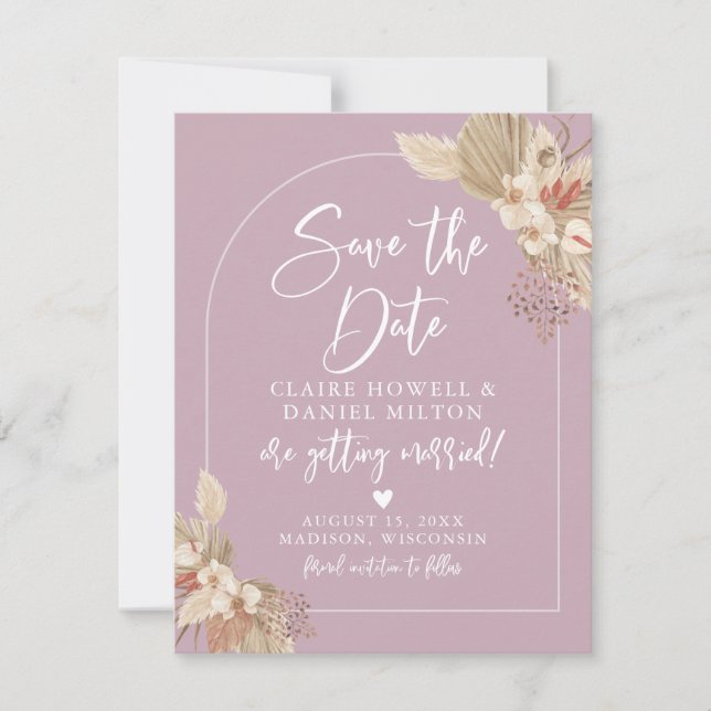 Boho Pampas Grass Dusty Rose Rosa Save the Date (Vorderseite)
