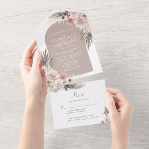 Boho Pampas Grass Earth Tones Floral Wedding All In One Einladung