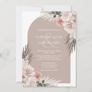 Boho Pampas Grass Earth Tones Floral Wedding Einladung