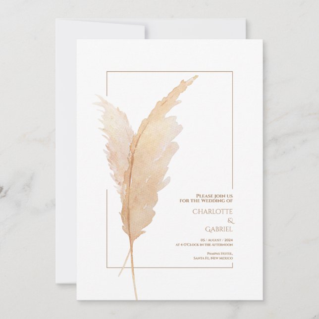 Boho Pampas Grass Earth Tones Simple Wedding Einladung (Vorderseite)