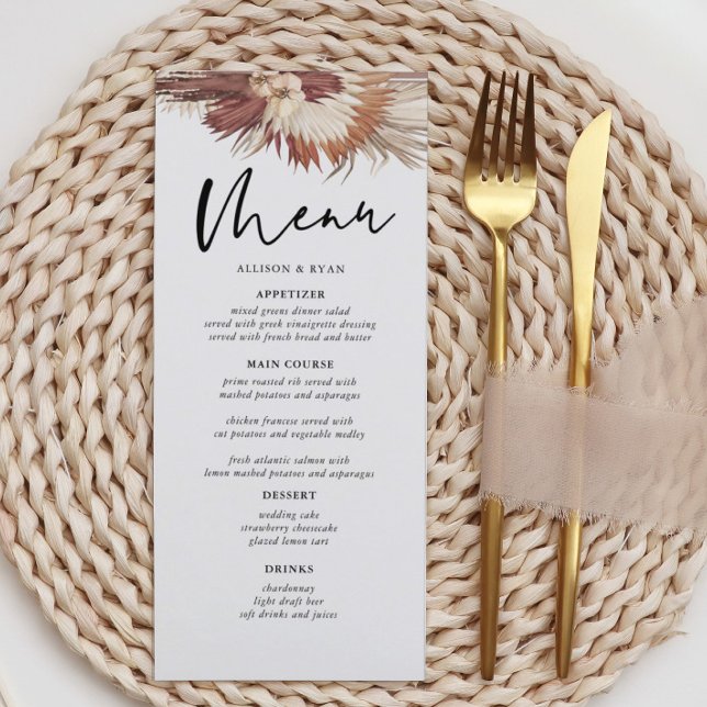 Boho Pampas Grass Earthy Wedding Menus Menükarte (Von Creator hochgeladen)