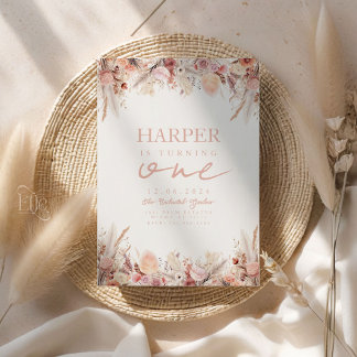 Boho Pampas Grass Einladung zum ersten Geburtstag