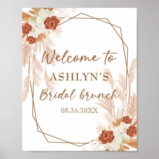 Boho Pampas Grass Elegant Bridal Brunch Willkommen Poster (Vorne)